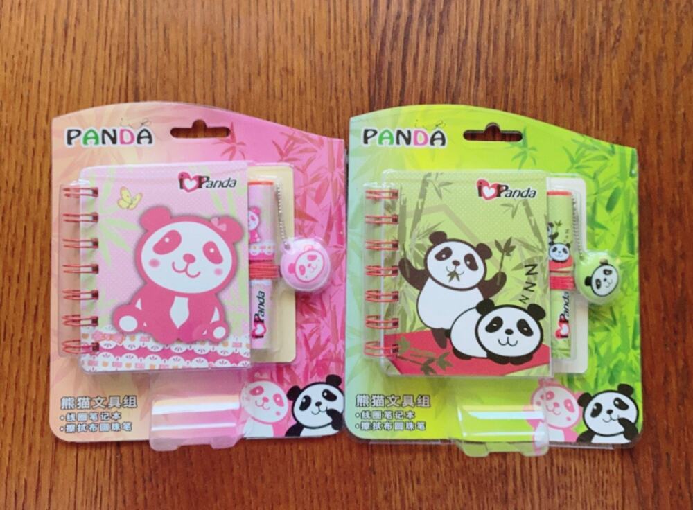 NEW Panda Stationery Set Mini Notebook Pen Eraser Gift Set Pink Green
